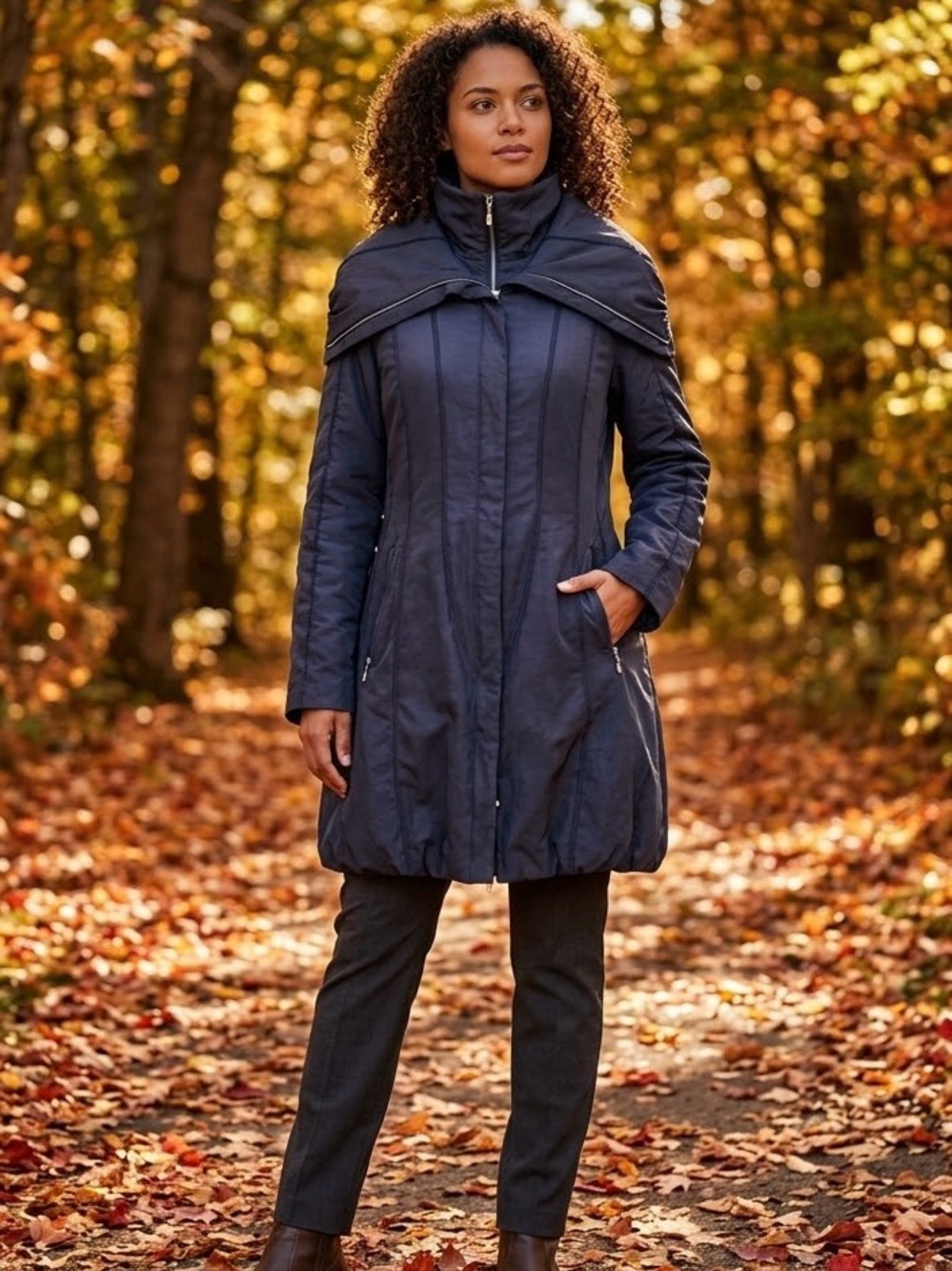 Novelti by AJG Mid-Length Coat w/ Dramatic Portrait Collar, Blue 8